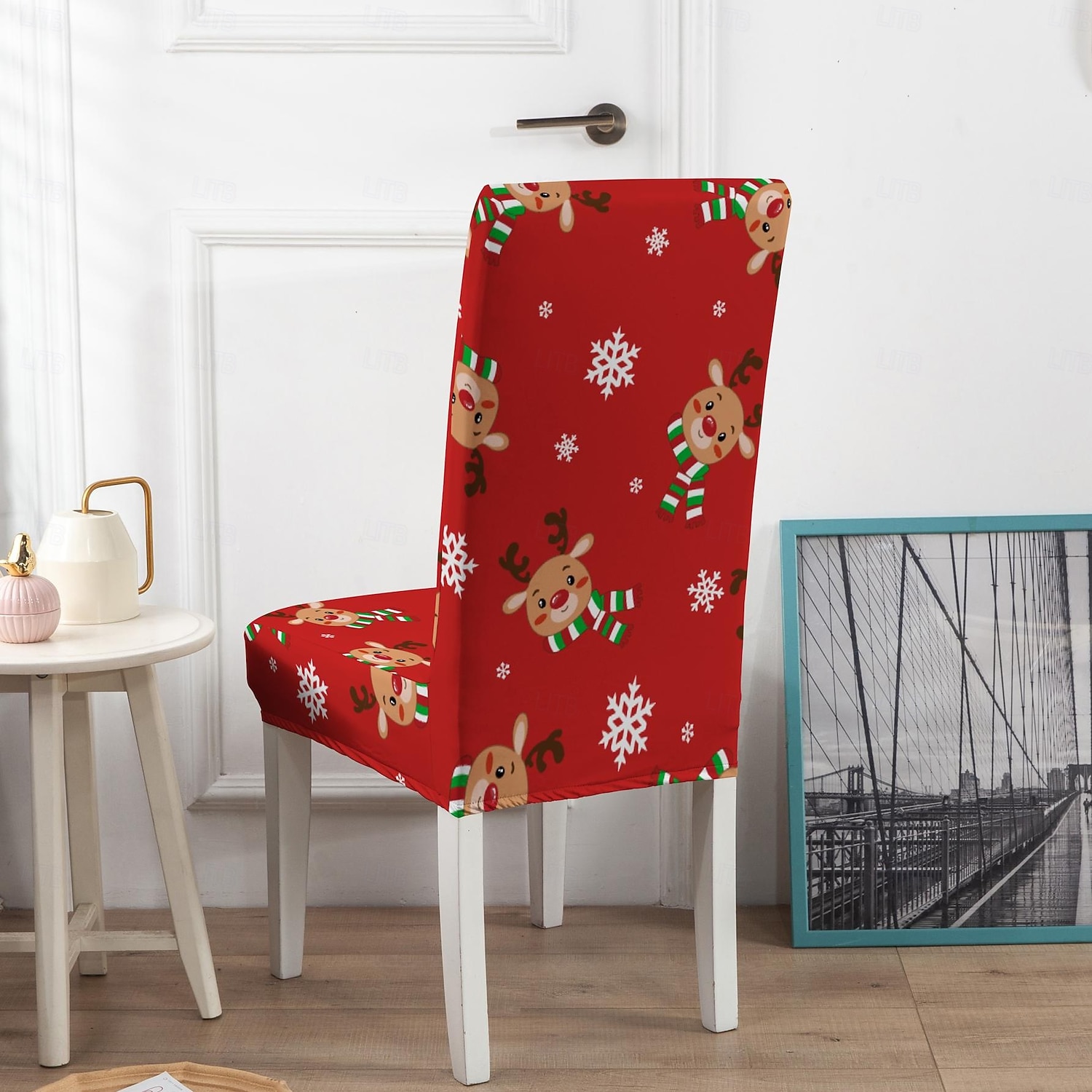 Julmatstolsöverdrag, geometriskt tryckt polyesteröverdrag, elastiskt halkfritt stolsskydd för hemmet eller festen 2025 - $8.99 –P3
