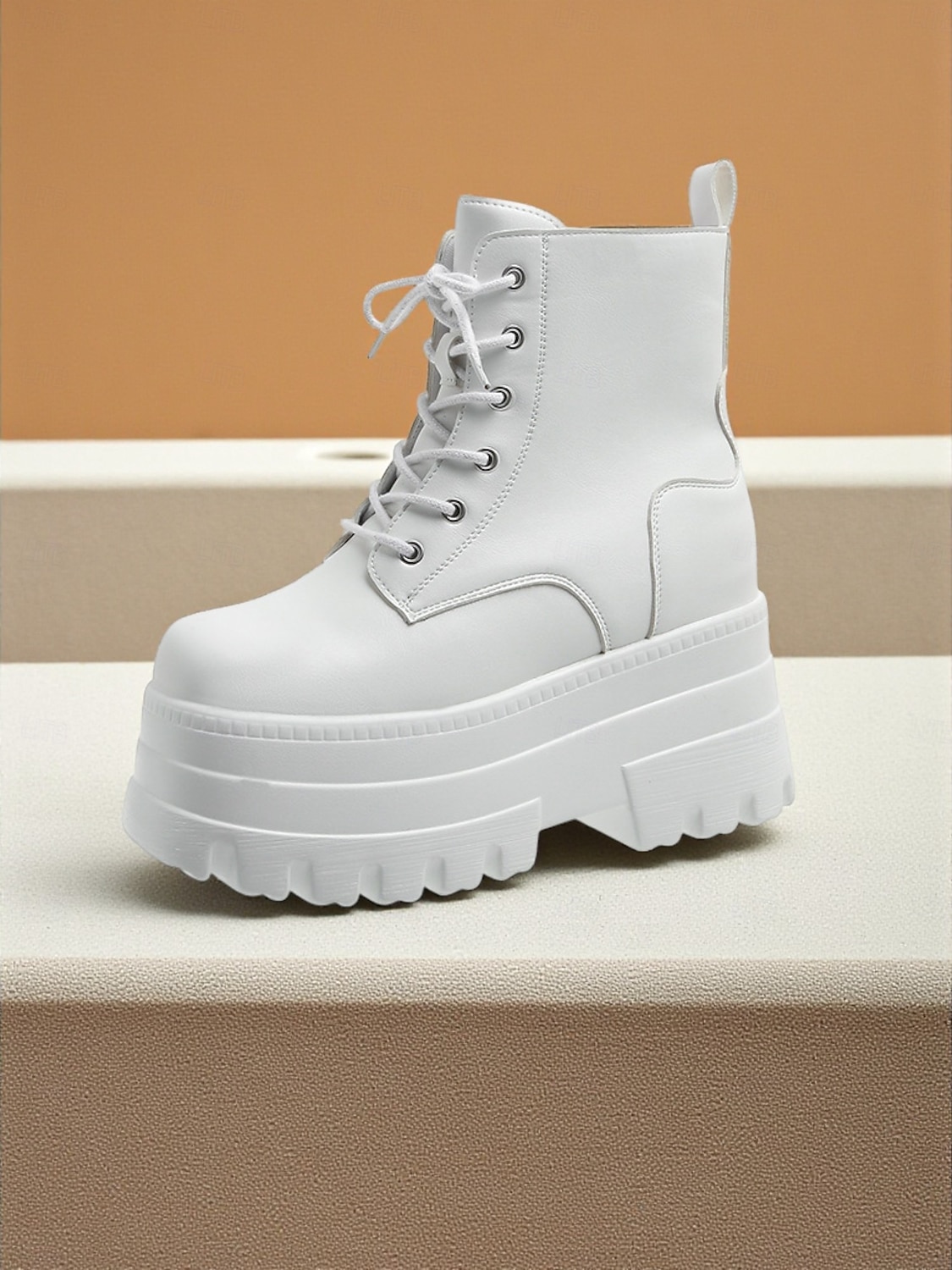 Women's White Platform Lace-Up Ankle Boots with Height Increasing Sole -Trendy Chunky Heel Fashion Boots for Casual and Streetwear 2025 - $54.99 –P6