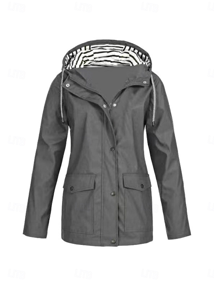 Mujer Chaqueta con capucha Cómodo Transpirable Bolsillo Botones Casual Plano Vacaciones Calle Casual Ropa Cotidiana Botonadura Simple Regular Con Capucha Ajuste regular Manga Larga Ropa de calle 2025 - $31.99 –P8