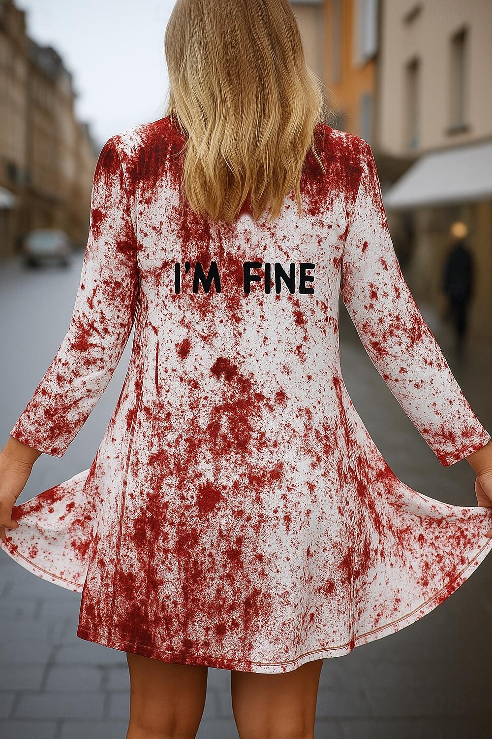 Cape d'Halloween pour femme, séchage rapide, tricot léger, actif, exagéré, 3D, sanglant, décontracté, long, sans col, coupe régulière, manches longues, vêtements d'extérieur, blanc, rouge, automne de 2025 ? $23.99 –P1
