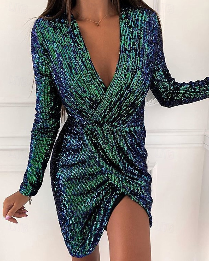 Pentru femei Rochii Midi Rochie neagra Rochie cu paiete Rochie de petrecere Rochie casual Elegant Modă Modern În aer liber Petrecere Zilnic Zvelt Simplu Manșon Lung În V Roz Deschis Negru Alb Roz 2025 - $31.99 –P6