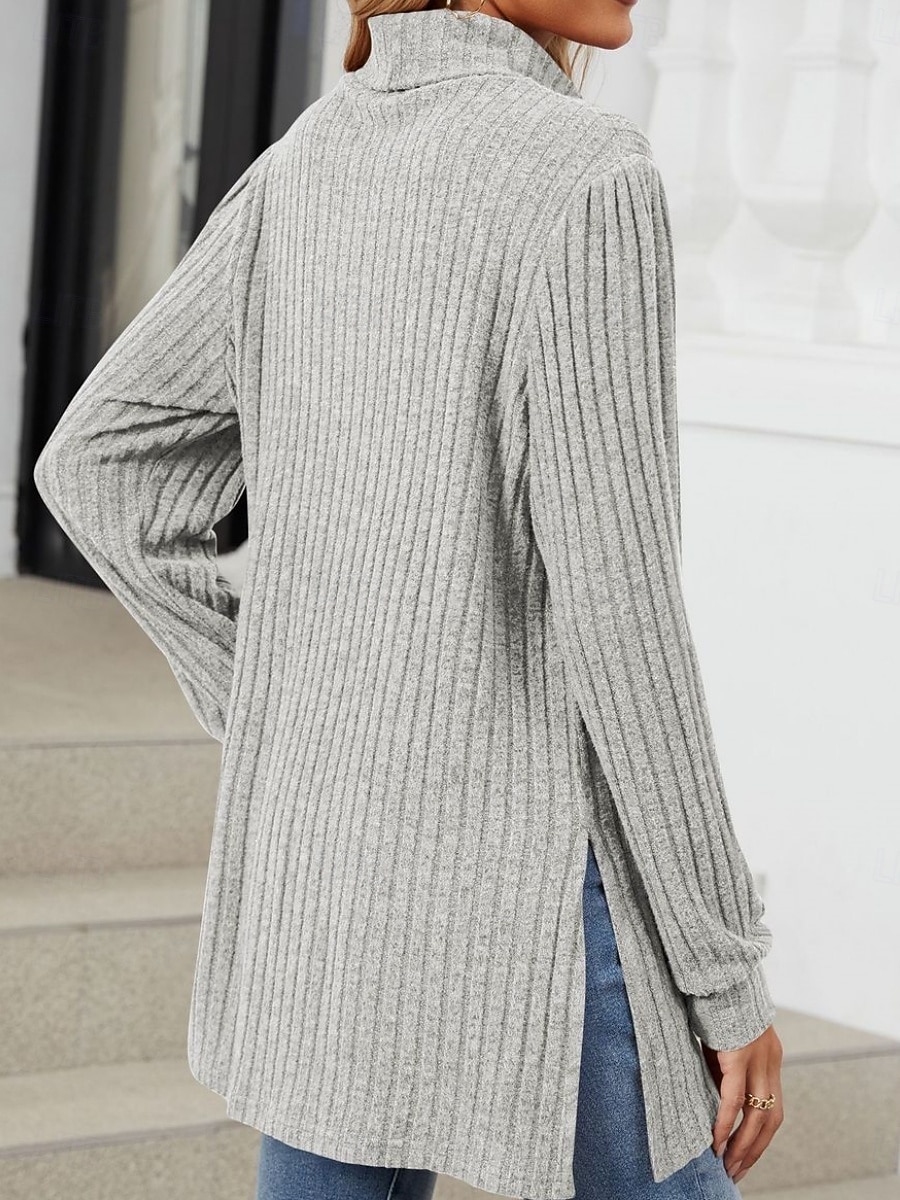 Dam Blus Ensfärgat Stylish Ledigt Långärmad Hög hals Långa toppar Dagligen Ficka Svart Rubinrött Blå Kaki Grå Vår Höst Vinter 2025 - $26.99 –P10