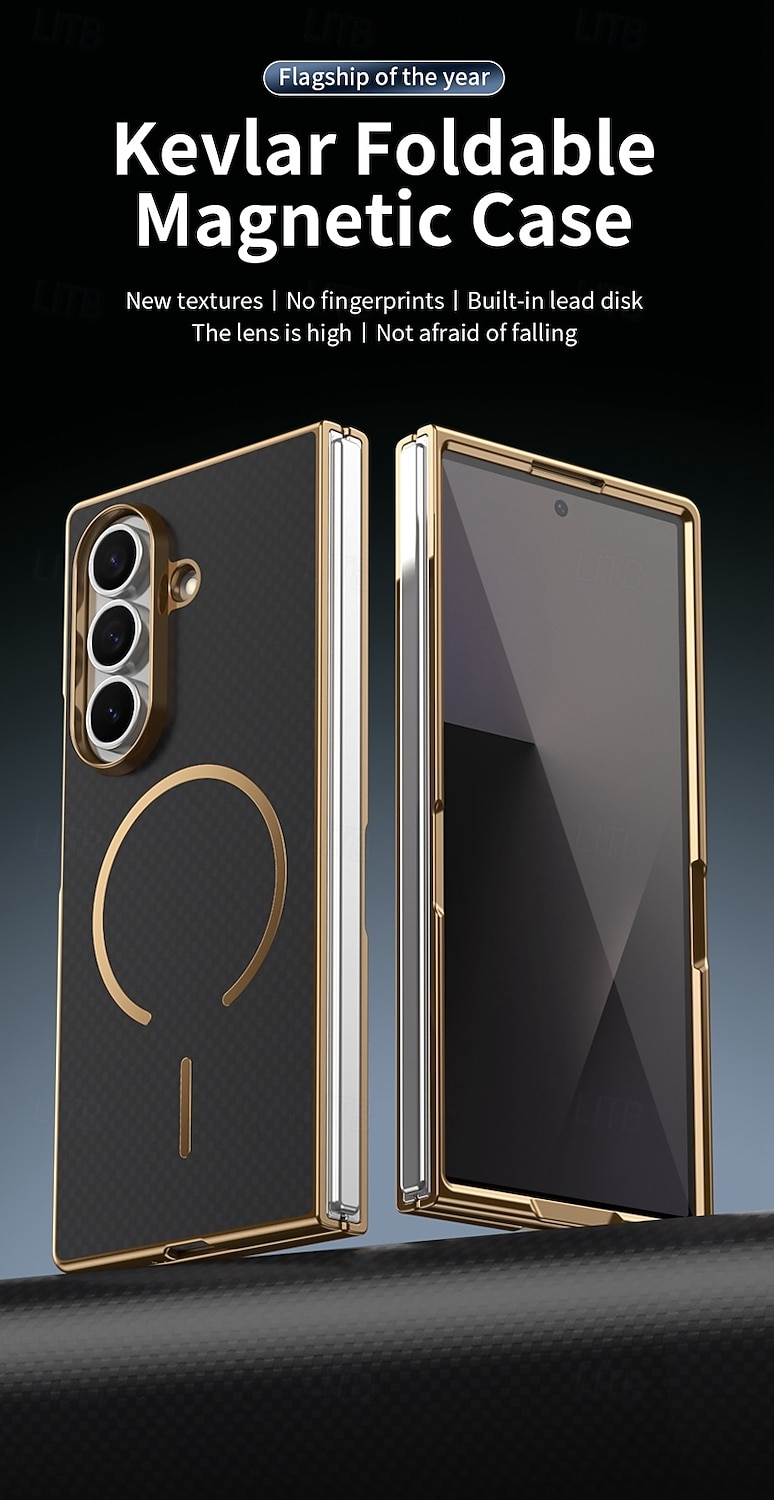 Phone Case For Samsung Galaxy Z Fold 7 Z Fold 6 Z Fold 5 Z Fold 4 Z Fold 3 Back Cover with Screen Protector Magnetic Support Wireless Charging Retro Plating PC PU Leather 2025 - $17.99 –P1