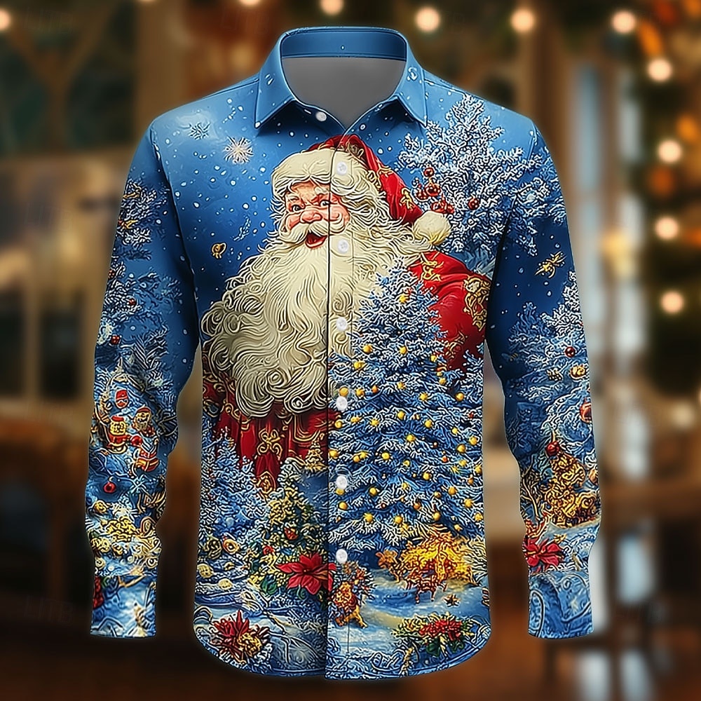 Christmas Men's Santa Claus Christmas Tree Christmas Gift Shirt Button Up Shirt Long Sleeve Funny Outdoor Holiday Spring Fall Turndown 3D Print Collared Shirts Blue Blue 3# Blue 2# Blue 1# 2025 - $28.99 –P1