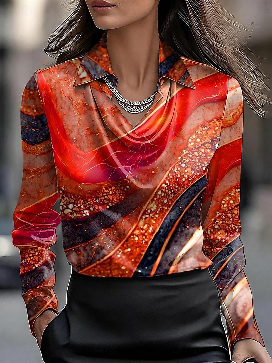 Γυναικεία Πουκάμισα Φόρεμα Επίσημα Tops Επίσημο Πουκάμισο Γραφικό Γεωμετρικό Αφηρημένο Elegant Στυλάτο Καθημερινό Μακρύ Μανίκι Ζακέτα Εργασία Πάρτι Βραδινά Ρούχα Καθημερινά Συσκευασμένα Ριχτά Κόκκινο 2026 - $32.99 –P5