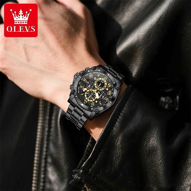 The New Olevs Men'S Steel Band Business Watch Moon Phase Luminous Calendar Chronograph 24-Hour Indication Quartz Watch Is A Fashionable Casual And Versatile Waterproof Sports Wristwatch 2025 - $32.99 –P12