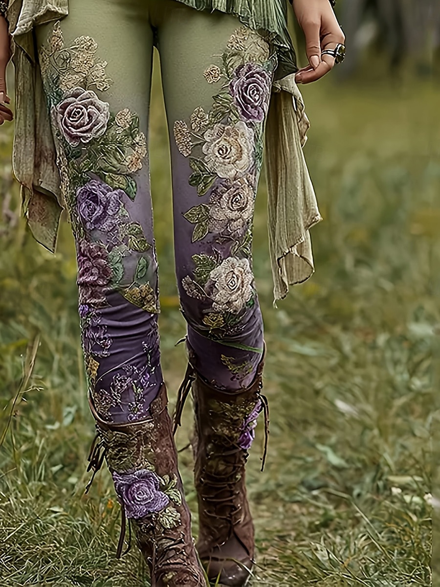 Damen Stoffhosen Leggings Gemütliche Leggings Urlaub Vintage Streetwear Volle Länge Natürliche Taille Blumen Grafik Blume Bestickt Tasche Elastischer Bund Bequem Außenbereich Outdoor Streetwear Urlaub 2026 - $21.99 –P3