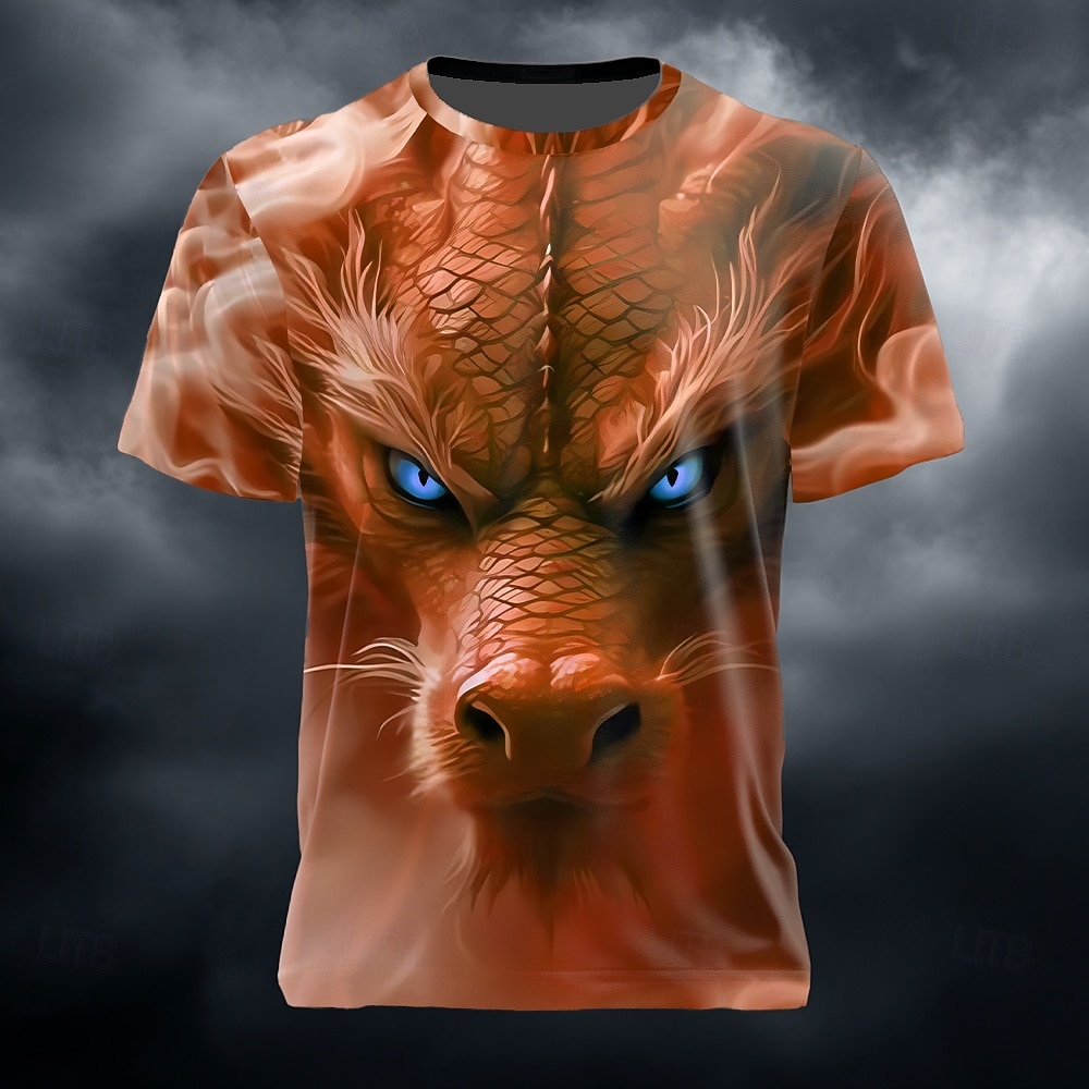 Männer Optische Täuschung Drache 3D T-Shirt Kurzarm T-Shirt 3D Druck Rundhals T-Shirt Übertriebene Designer Horror Party Straßen Feiertag Blau Orange Grün Sommer Frühling Alle Jahreszeiten Kleidung 2026 - $20.99 –P3