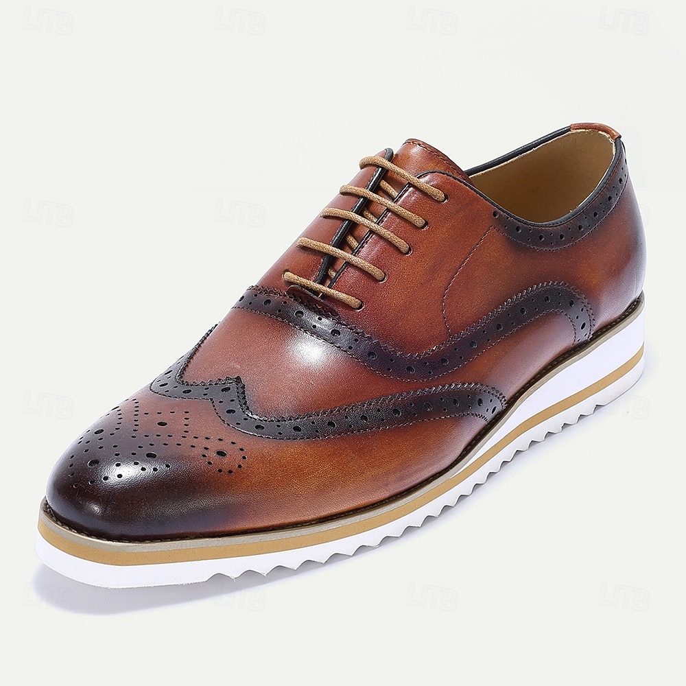 Herrskor i äkta läder med blå wingtip brogue-detaljer – snygga snörskor för affärskläder för bröllop, fester och vardagskläder på kontoret 2025 - $94.99 –P2
