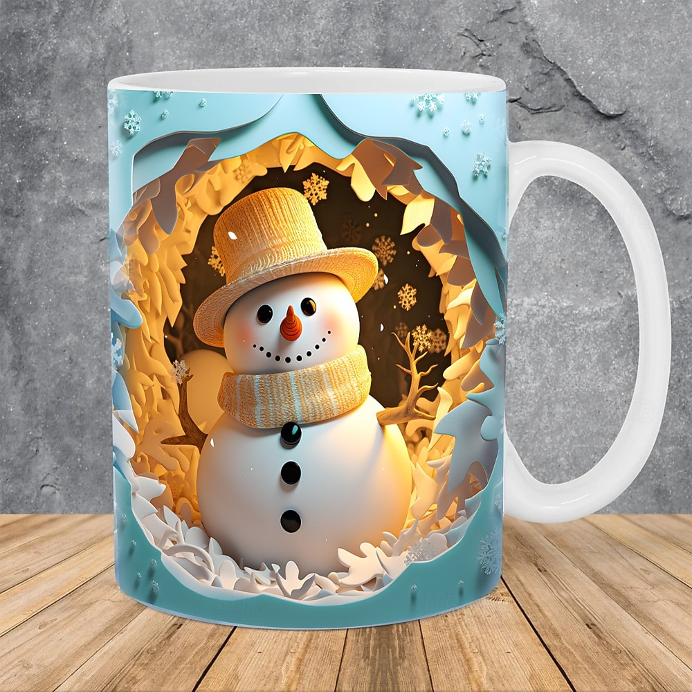 Cană cadou de Crăciun cu om de zăpadă 3D, 12 oz, ceașcă de cafea ceramică drăguță pentru sărbători, cană festivă de ceai cu ciocolată caldă pentru iarnă, petrecere de Crăciun, birou, decor de colecție 2026 - $13.99 –P2