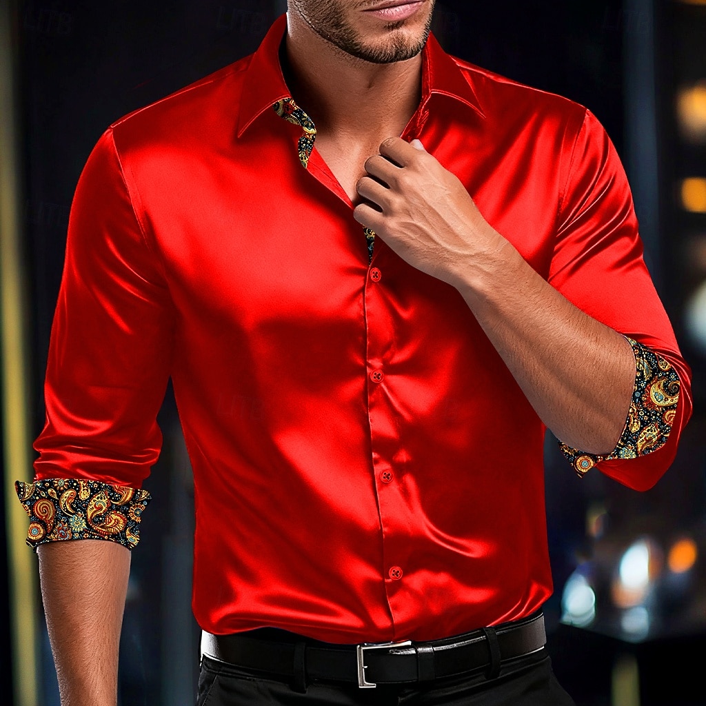 Hombre Camisa Camisa de raso Camisa para Vestido Camisa casual Abotonar la camisa Plano Formal Boda Blanco Rojo Azul Piscina Dorado Manga Larga Diseño Todas las Temporadas Ropa Botones 2026 - $26.99 –P6