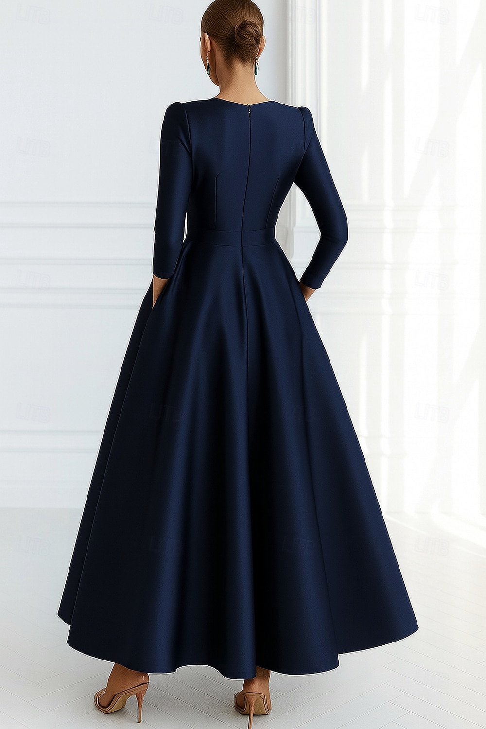 A-Linie Abendkleid Elegant Formelle Kleidung Formell Hochzeit Bodenlang Dreiviertelarm V Ausschnitt Tasche Satin mit Tasche 2025 2025 - $144.99 –P2