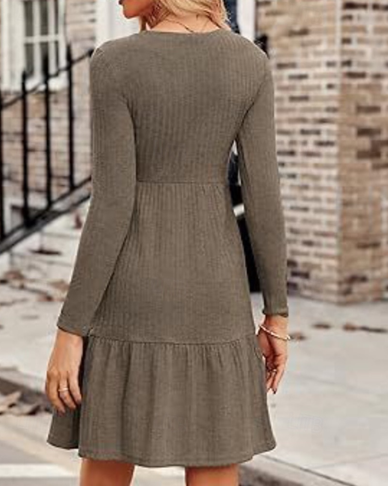 Damen Minikleid Pulloverkleid Freizeitkleid Modern Outdoor Täglich Ausgehen Normale Passform Einfach Langarm Rundhalsausschnitt Wein Braun Grün Grau Frühling Herbst 2025 - $26.99 –P3