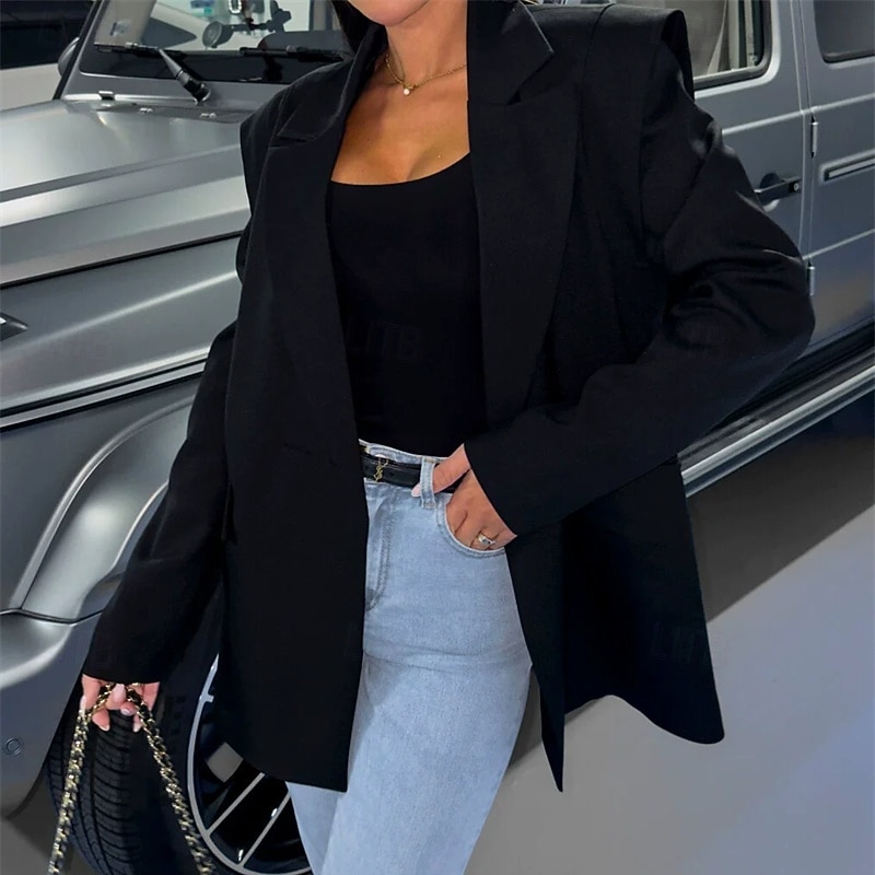 Femmes Blazer Confortable Avec Poches Boutons Élégant Mode Extérieur Uni Sortir Décontracté Quotidien Week-end Cardigan Régulier Revers Coupe régulière manche longue Vêtements d'extérieur Noir de 2025 ? $25.99 –P2