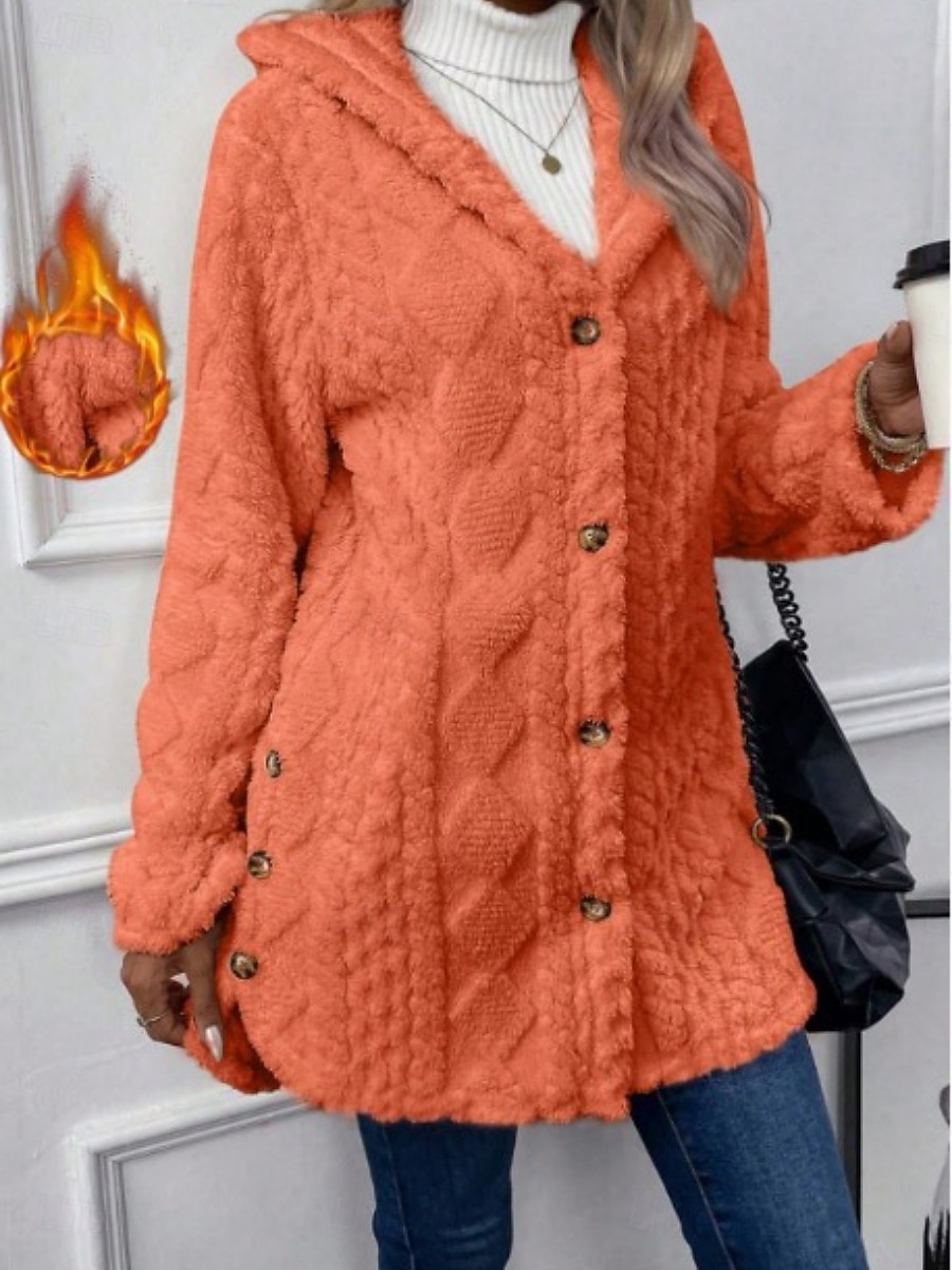 Mulheres Jaqueta sherpa Confortável Respirável Bolsos Botões Casual Tecido Férias Rua Casual Roupa Diária Não Trespassado Padrão Capuz Normal Manga Longa agasalhos Azul Claro Preto Rosa Primavera de 2025 por $31.99 –P7
