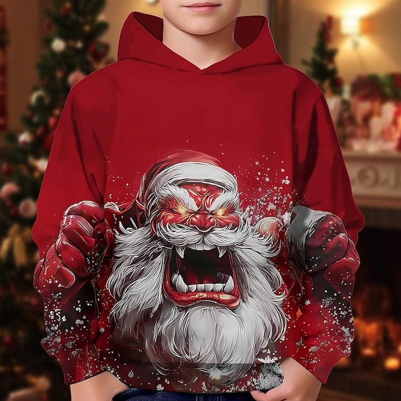 Sudadera con capucha de Papá Noel y alce con gráfico 3D para niños, manga larga, moda urbana para primavera y otoño, para niños de 4 a 12 años, con capucha, para exteriores, informal, para uso diario, 2025 - $13.49 –P2