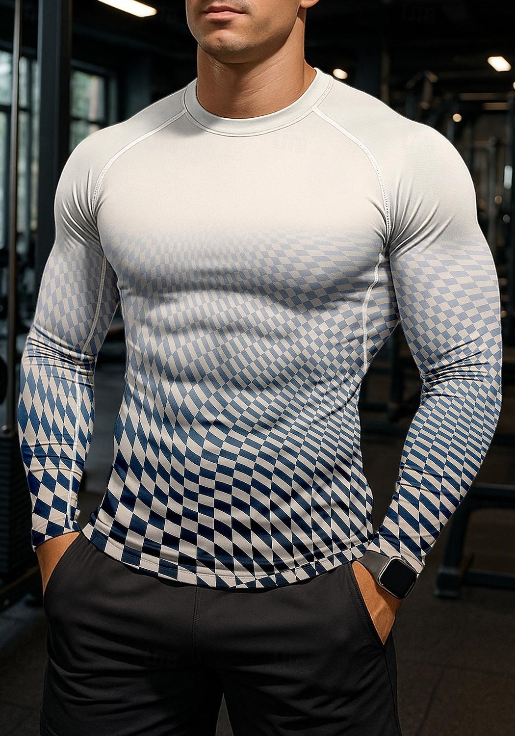 2025年 男性用 男女兼用 コンプレッション・シャツ ランニングＴシャツ 3Dプリント 長袖 ベース層 幾何学模様 速乾性 ビデオ圧縮 パワーフレックス 吸汗性 ジムトレーニング アクティブトレーニング 運動 スポーツウェア アクティブウェア ブルー  コレクション – $20.99 –P1
