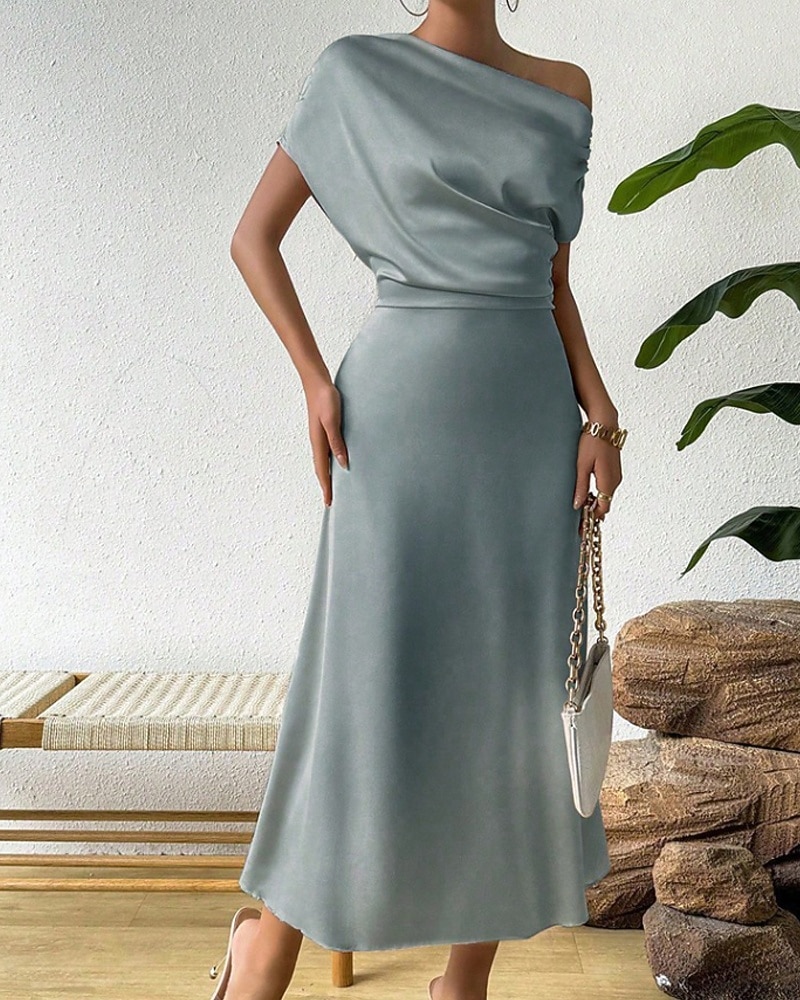 Women's Midi Dress Satin Dress Party Dress Cocktail Dress Elegant Fashion Modern Evening Party Party Special Occasion Regular Fit Plain Sleeveless Crew Neck Black Dusty Blue Green Summer Spring Fall 2026 - zł120.18 –P15