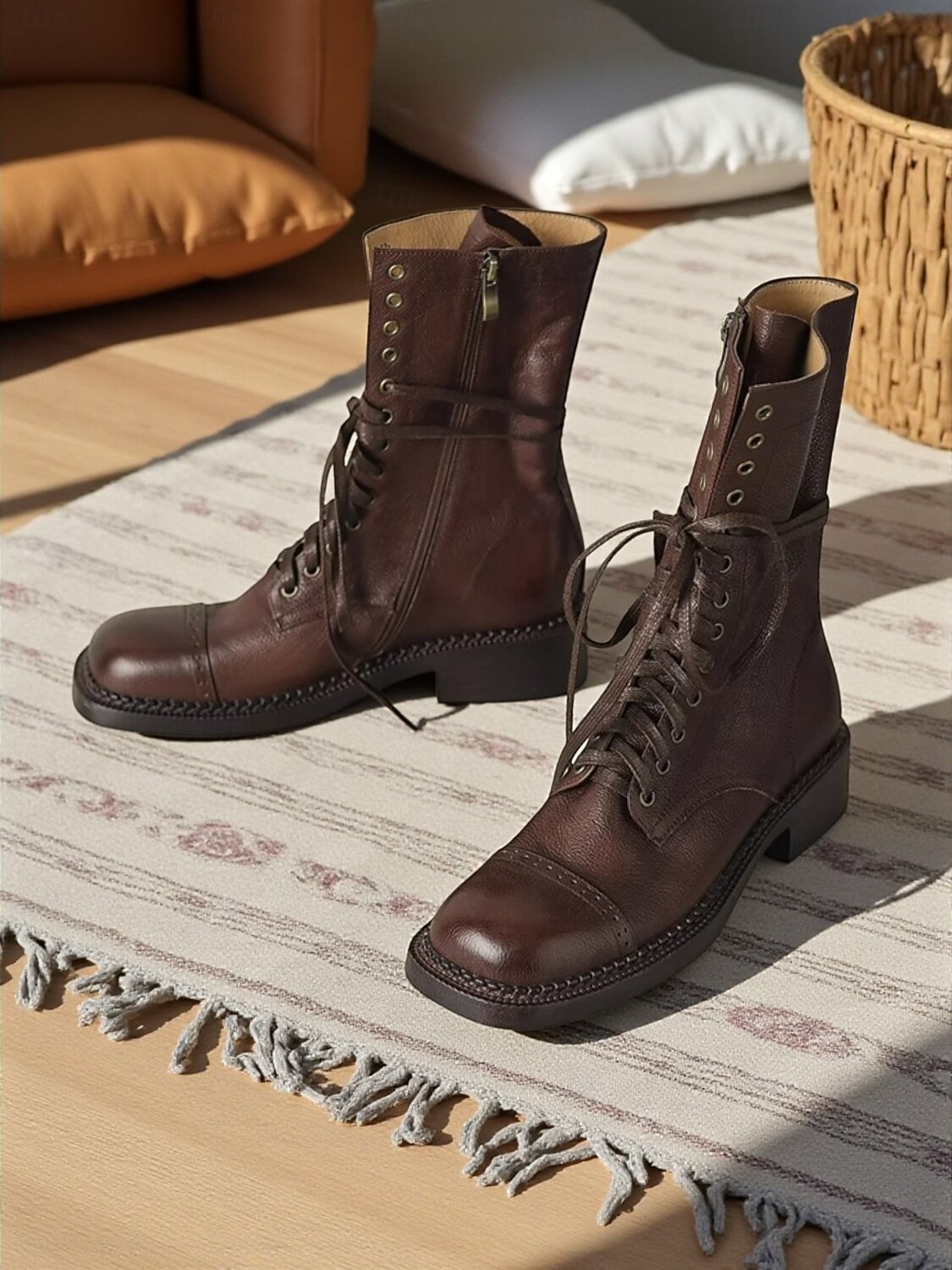 Bottines à lacets en cuir classiques Maillard de style britannique pour femmes - Bottines de combat rétro vintage pour une tenue décontractée d'automne et d'hiver de 2025 ? $64.99 –P1