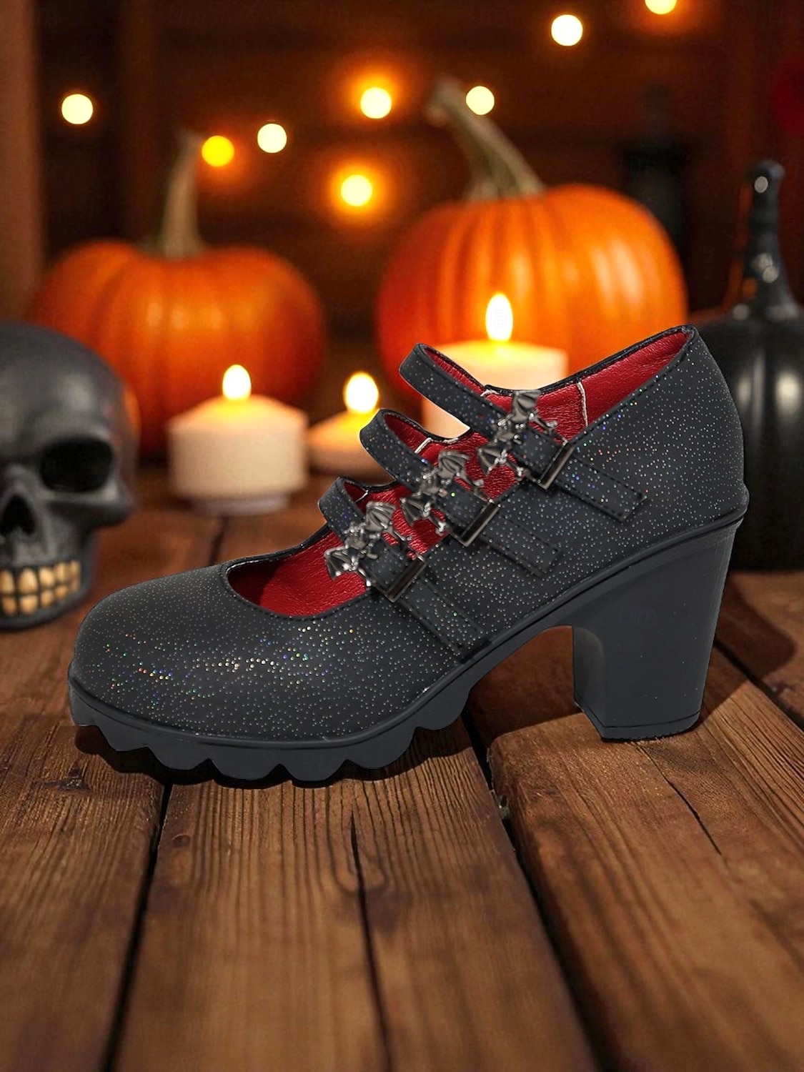 Escarpins Mary Jane à talons épais pour femme, chaussures de soirée gothiques noires avec brides à boucle chauve-souris, pour déguisement, soirée et cosplay. de 2025 ? $29.99 –P1