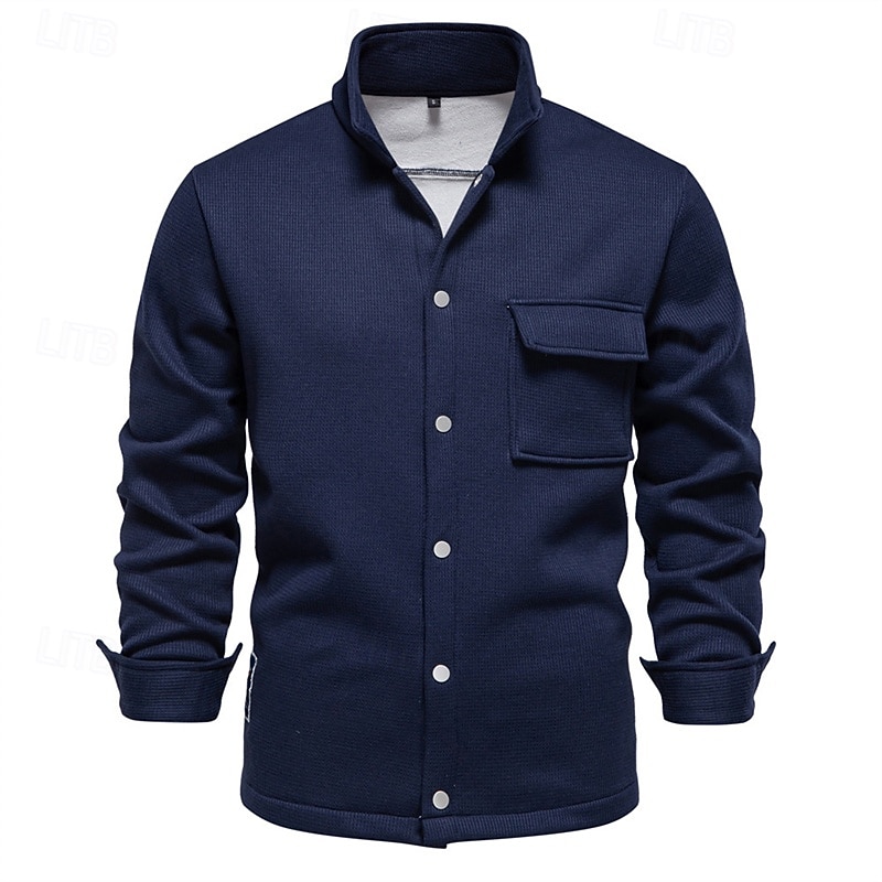 Herren Waffeljacke Fleecejacke Cargo-Jacke Freizeitjacke Urlaub Täglich Warm Tasche Herbst Winter Einfach Mode Klassisch Revers Regulär Schwarz Weiß Marineblau Blau Khaki Jacken 2025 - $54.99 –P20