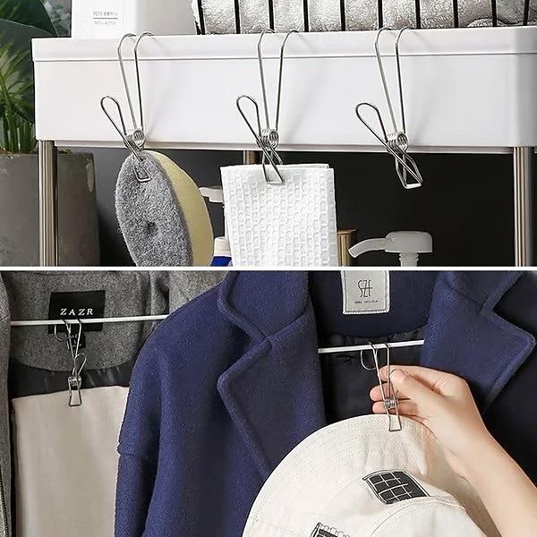 2026年 25個のステンレススチール製洗濯バサミフッククリップ、丈夫な吊り下げクリップ、多目的湾曲フッククランプ、キッチンバスルーム収納、家庭用洗濯物干し用靴下乾燥オーガナイザー、再利用可能な金属クリップ。  コレクション – $16.99 –P4