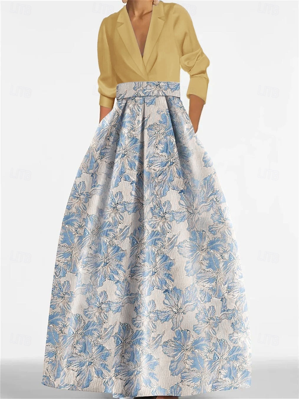 2025年 Ａライン フロア丈 イブニングドレス ボールガウン フォーマルドレス エレガント ヴィンテージ 長袖 シャツカラー フォーマル サテン ナイロン ととも​​に スリット 2025  コレクション – $154.99 –P8