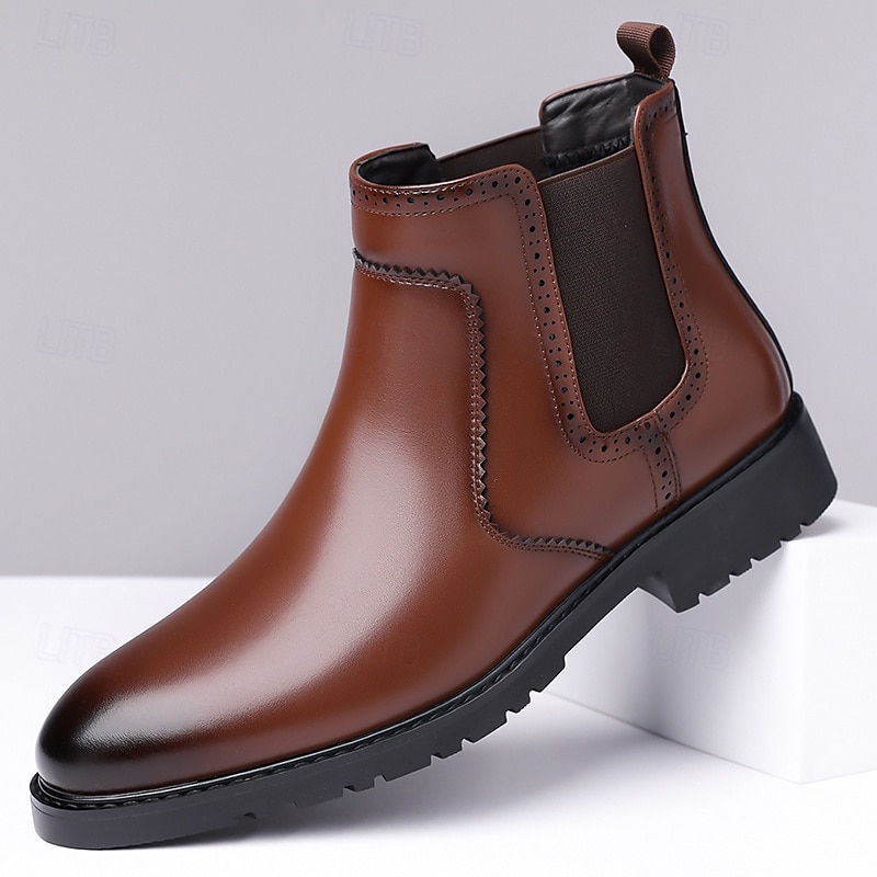 Homme Bottes Rétro Marche ancien Quotidien Cuir PU Confortable Bottes Mi-Mollet Mocassin Brun foncé Noir Printemps Automne de 2025 ? $54.99 –P2