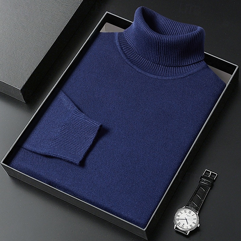 Men's Sweater Pullover Sweater Jumper Ribbed Knit Regular Tops Knitted Slim Fit Plain Turtleneck Knitwear Contemporary Casual Daily Wear Clothing Apparel Fall Winter Camel Black M L XL 2026 - $26.99 –P5