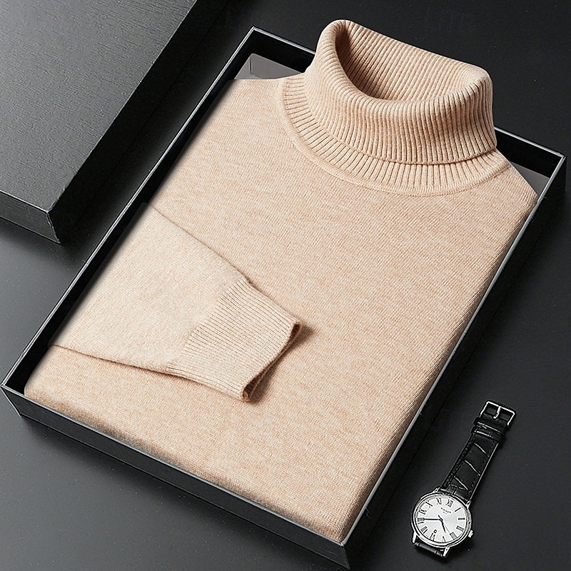 Men's Sweater Pullover Sweater Jumper Ribbed Knit Regular Tops Knitted Slim Fit Plain Turtleneck Knitwear Contemporary Casual Daily Wear Clothing Apparel Fall Winter Camel Black M L XL 2026 - $26.99 –P7