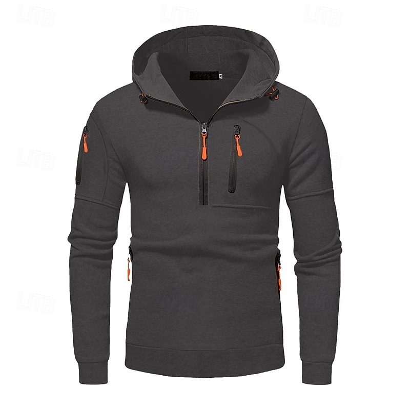 Per uomo Felpa con cappuccio Felpa con cappuccio e zip corta Nero Bianco Blu marino Cachi Grigio chiaro Con Cappuccio Semplice Tasca Zip a un quarto Sport & Outdoor Quotidiano Ferie Poliestere del 2025 a $24.99 –P11