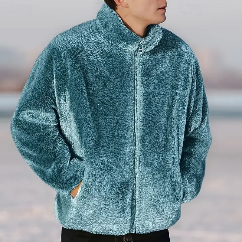 Муж. Зимняя куртка Флисовая жилетка Пальто тедди Отпуск Повседневные Сохраняет тепло Карман Флис Зима Полотняное плетение Мода Уличный стиль Воротник-стойка Обычная Черный Синий Темно-синий Серый 2026 - $22.99 –P5