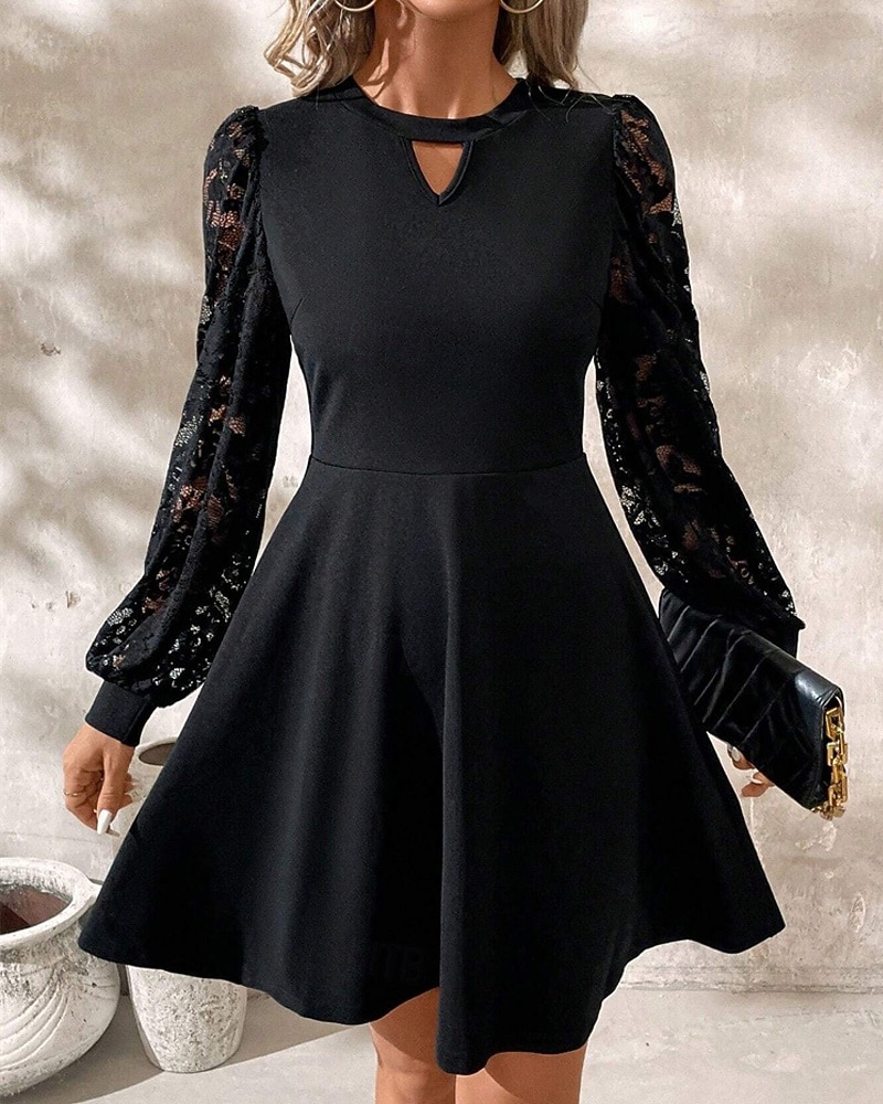 Damen Minikleid Freizeitkleid Cocktailkleid Elegant Mode Modern Laternenärmel Täglich Abendgesellschaft Wochenende Normale Passform Einfach Langarm Rundhalsausschnitt Schwarz Frühling Herbst 2025 - $27.99 –P2