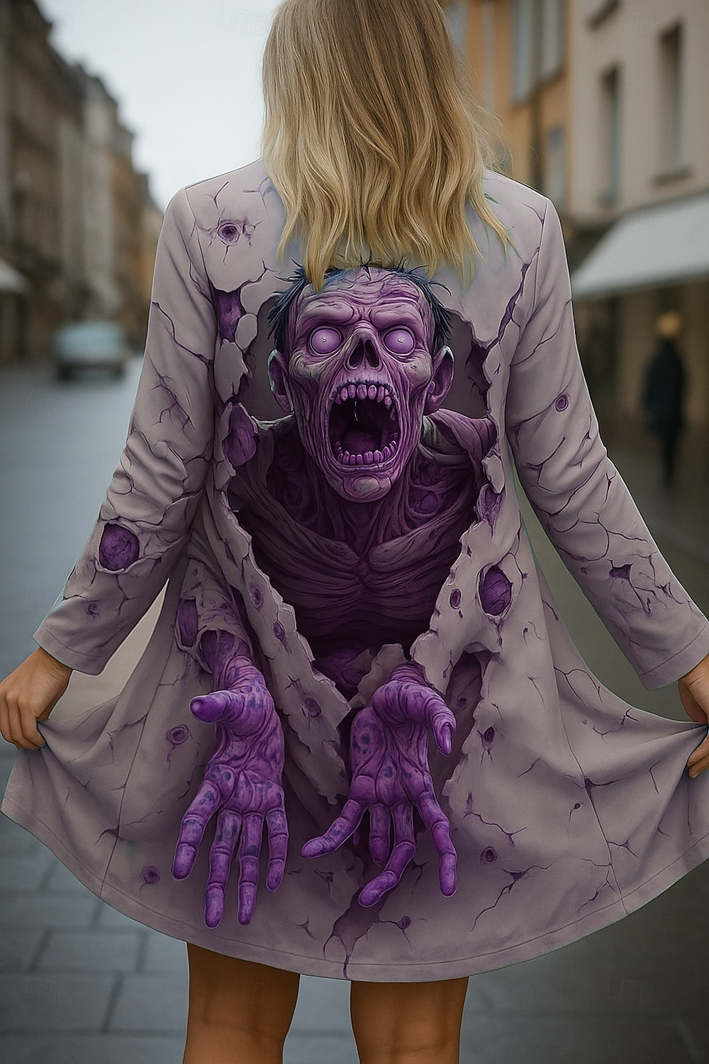 pelerine / pelerine pentru femei cu craniu de Halloween, uscare rapidă, tricotaje ușoare, active, exagerate, 3D, casual, lungi, fără guler, croială regulată, mâneci lungi, haine de exterior, verde 2025 - $23.99 –P2
