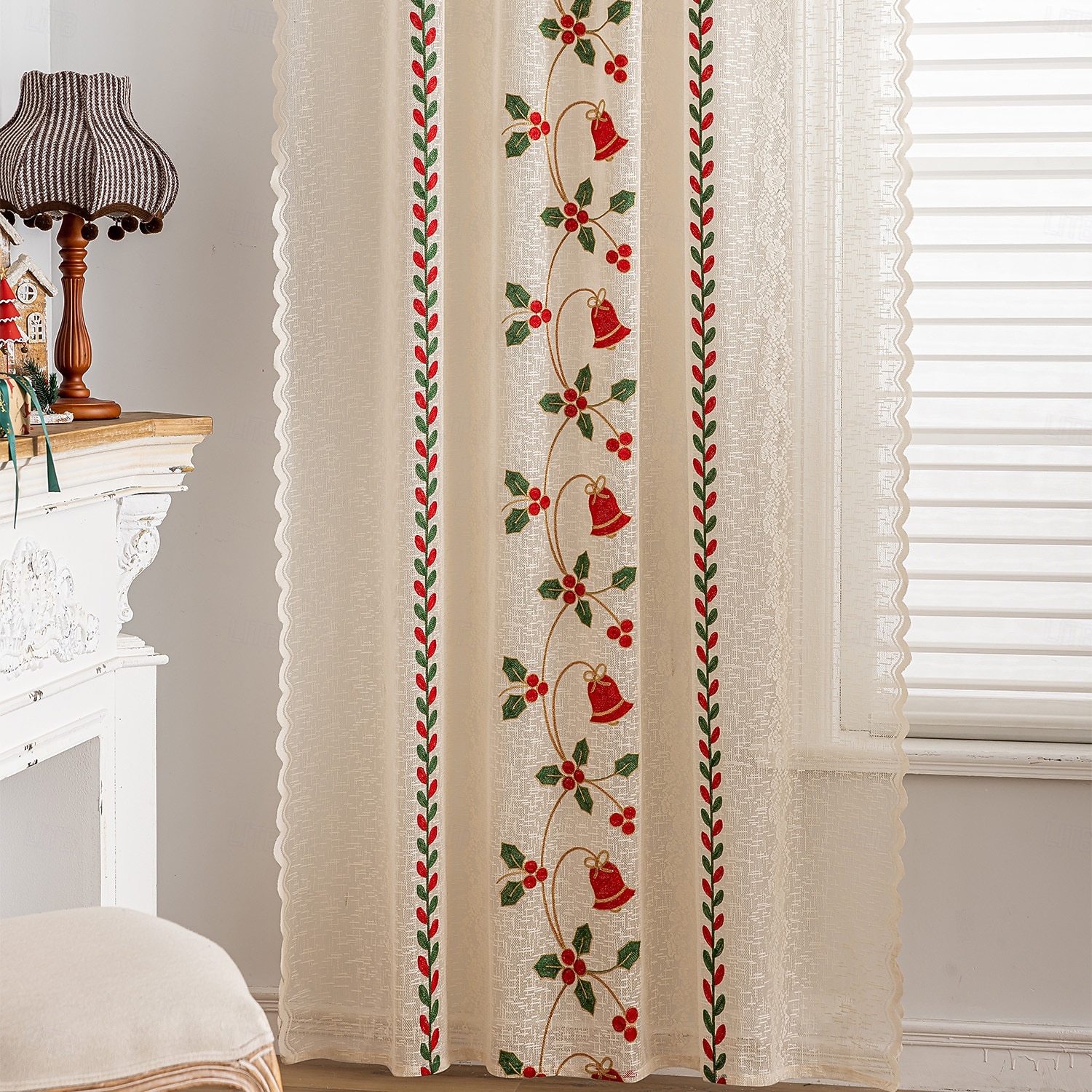 Julbroderade utskurna gardiner, julgardiner för vardagsrum och sovrum, färdiga i europeisk-amerikansk stil 2025 - $9.49 –P15