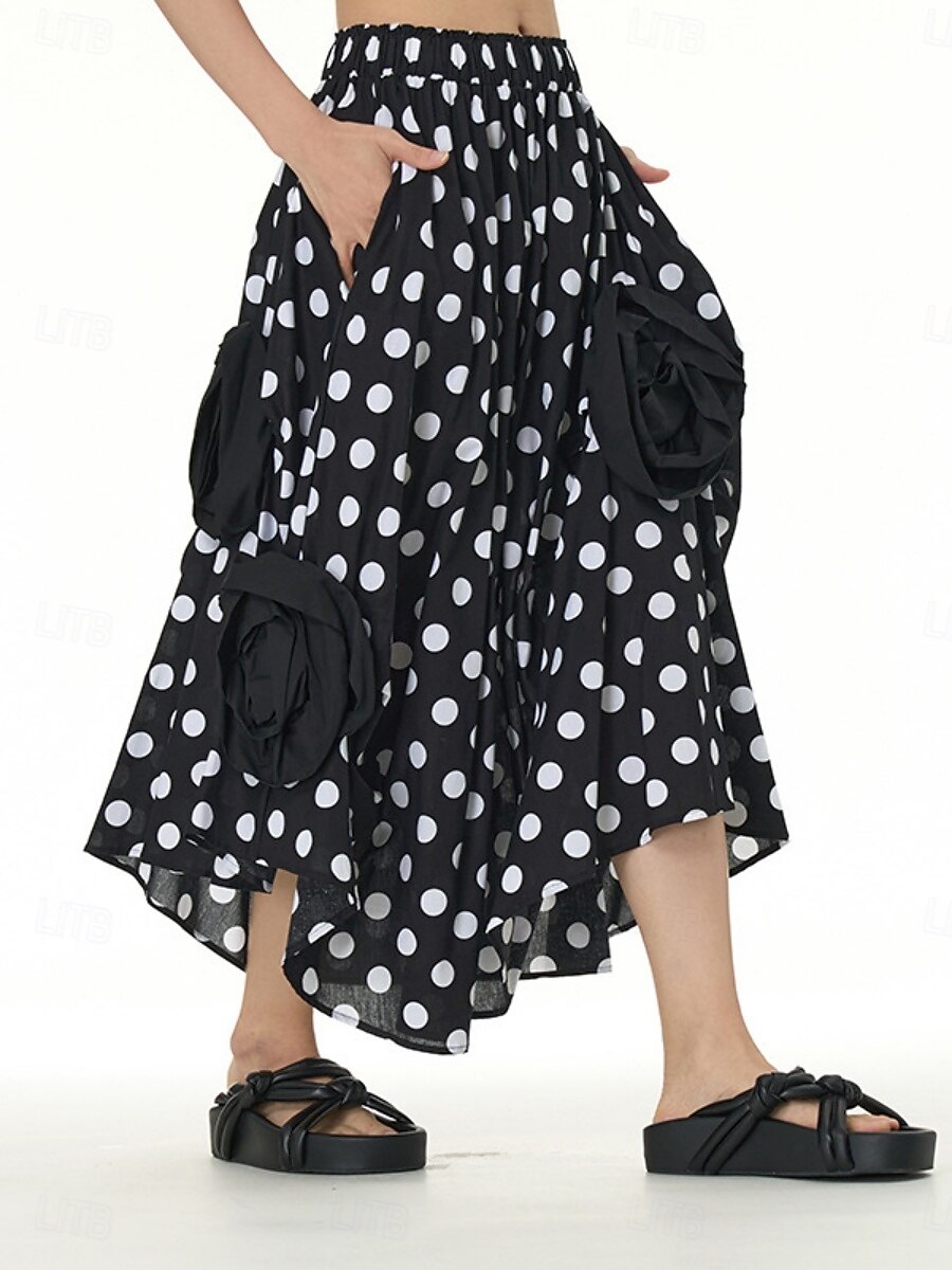 Per donna Gonna Linea A Moda Casual Maxi Vita Alta Gonne A Pois Tasca Elasticizzato Streetwear Quotidiano Bianco e nero Nero / Bianco Nero Bianco Primavera Cotone del 2025 a $57.99 –P8