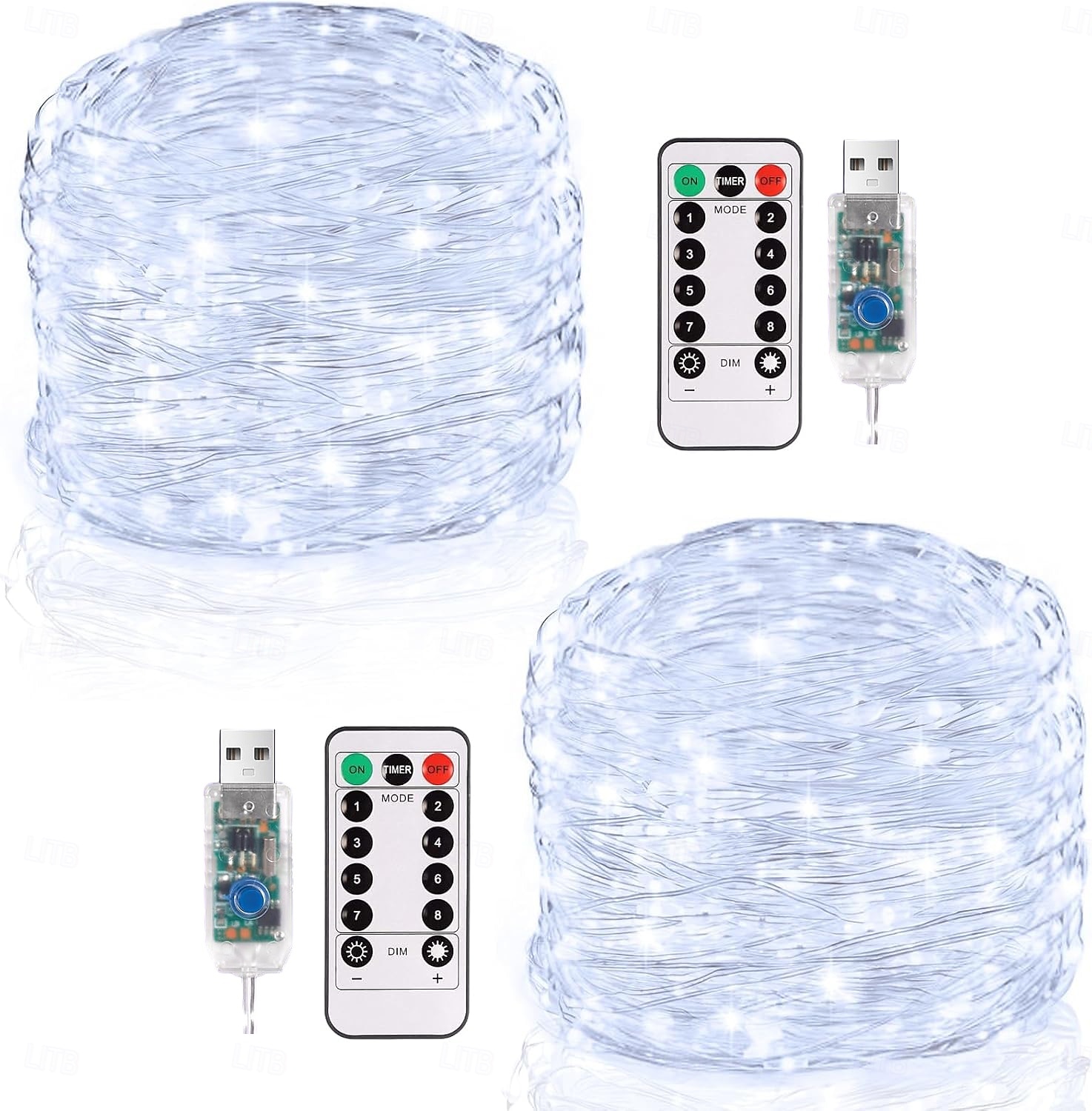2 db 20 m/66 láb 200 led gyöngy karácsony halloween esküvői party fesztivál tündér fényfüzér beltéri és kültéri udvari kerti dekoráció fényfüzér usb tápegység 8 funkciós távirányító 2025 - $20.99 –P4