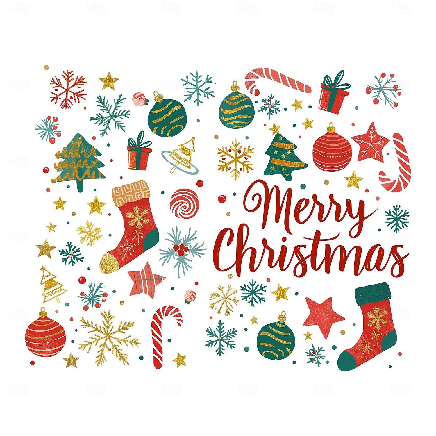 Vánoční samolepka na zeď, kreslené vánoční prvky, dárek, sněhová vločka, odnímatelná vinylová malba, sváteční párty, ložnice, obývací pokoj, sklo, okno, dveře, pozadí, dekorace pro domov 2025 - $10.49 –P5