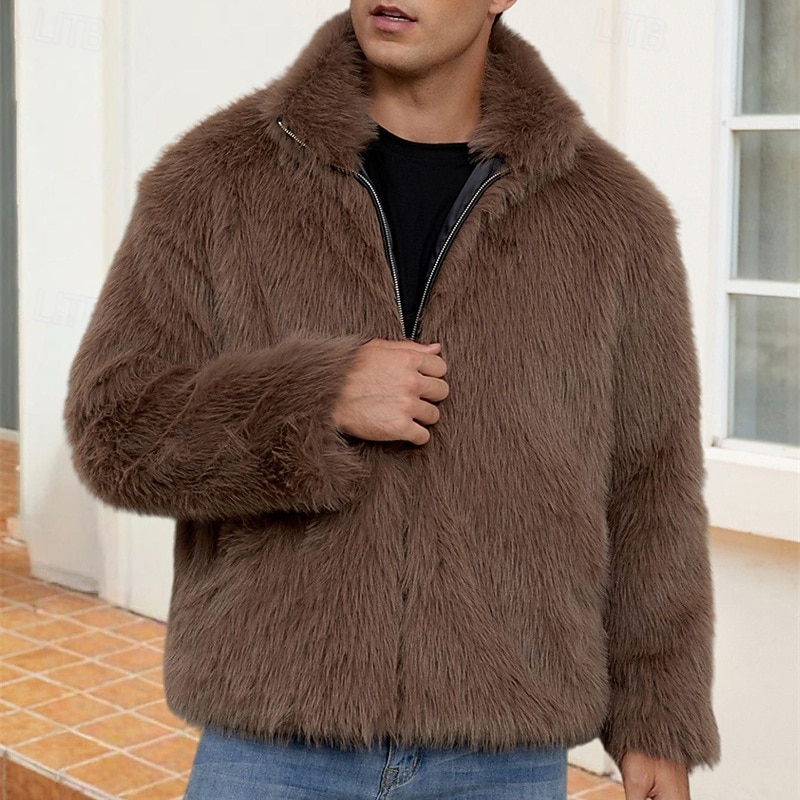 Pánské Neformální bunda Kabát z umělé kožešiny Dovolená Denní Zahřívací Plyš Podzim Zima Bez vzoru Módní Šik ven Stojáček Standardní Černá Bílá Žlutá Královská modř Velbloudí Saka 2026 - $51.99 –P14
