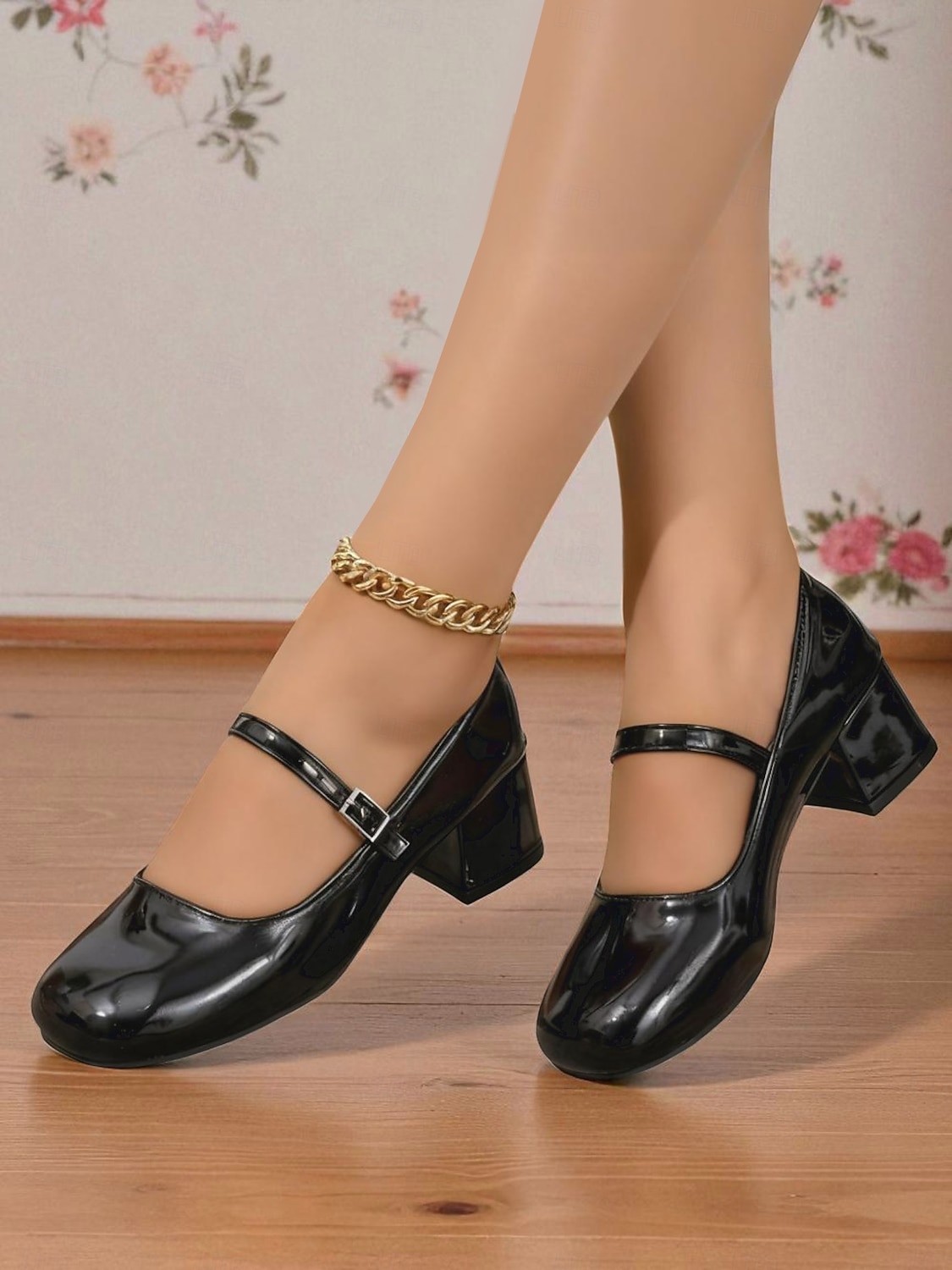 Damesko med burgunderfargede Mary Jane-hæler i lakkskinn – vintage pensko fra 50-tallet med blokkhæl og spenne for jenter, cosplay og festantrekk 2026 - $32.99 –P8