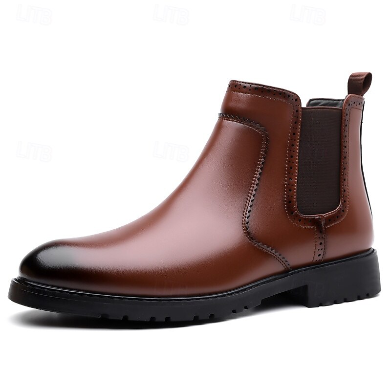 Homme Bottes Rétro Marche ancien Quotidien Cuir PU Confortable Bottes Mi-Mollet Mocassin Brun foncé Noir Printemps Automne de 2025 ? $54.99 –P1