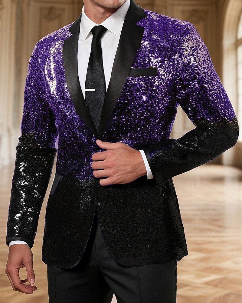 رجالي سترة عمل حفلة كوكتيل حفلة الزفاف موضة كاجوال الربيع الخريف بوليستر تدريجي ترتر جيب مريح صدر فردي سترة رياضية أزرق أرجواني ذهبي أخضر 2025 - $84.99 –P12