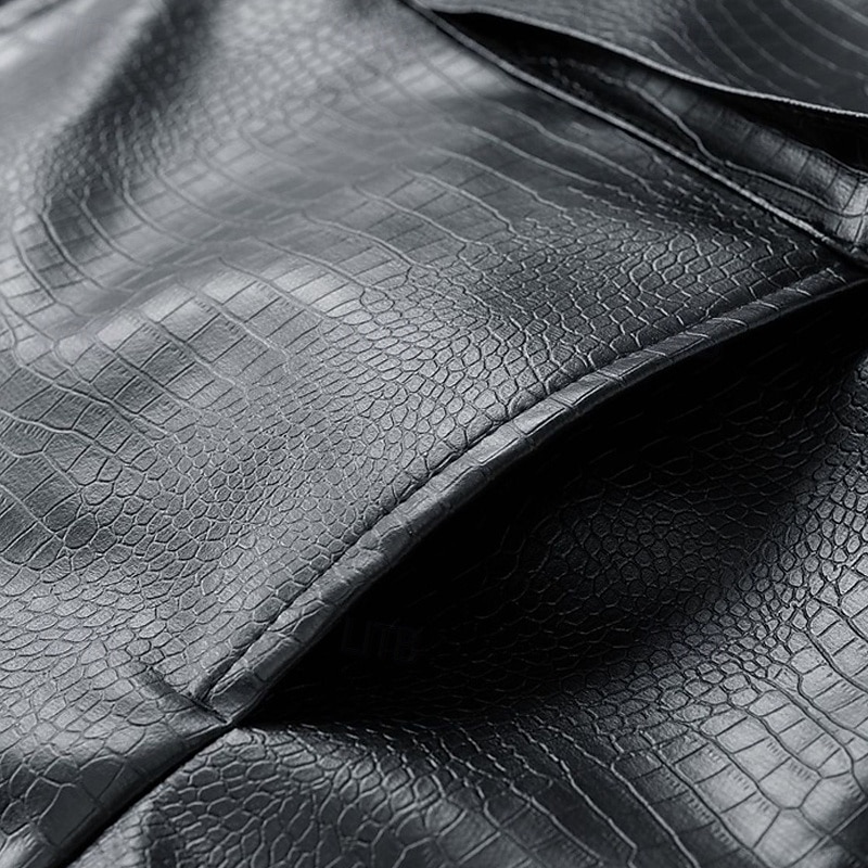 Men's Faux Leather Jacket Biker Jacket Motorcycle Jacket Vacation Daily Windproof Pocket Spring Fall Plain Fashion Classic Stand Collar Regular Black Red Jacket 2026 - $48.99 –P10
