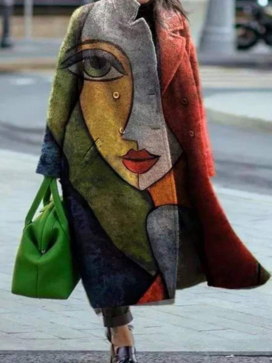 Dames Winterjas Jas Comfortabel Ademend Afdrukken Modern Casual Geometrisch Casual Vakantie Straat Alledaagse kleding Open voorzijde Lang Strijkijzer Normale pasvorm Lange mouw bovenkleding Wit 2026 - $52.99 –P4