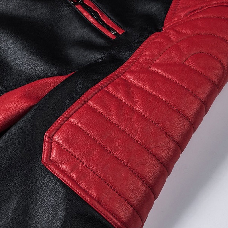 Per uomo Giacca in Ecopelle Giacca da Biker Giacca da Moto Vacanza Quotidiano Antivento Patchwork Tasca Primavera Autunno Semplice Moda Classico Collo alla coreana Regolare Nero Bianco Rosso Marrone del 2026 a $46.99 –P10