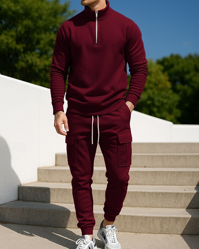 Per uomo Tuta da 2 pezzi Set di tute in pile Abiti da salotto Cerniera a un quarto Tinta unita Completo Abbigliamento Autunno & Inverno Nero Bianco All'aperto Viaggio Sportivo cascante Caldo Manica del 2025 a $45.99 –P6