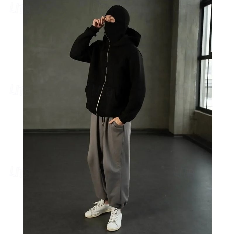 herrluvtröja med balaklava, hel dragkedja, skidmask, luva, svart vit röd, mörkgrå, luva, enfärgad, ficka, sport, utomhus, daglig, helgdag, polyester, gatukläder, grundläggande, avslappnad, höst, vinterkläder, kläder, luvtröjor 2026 - $31.99 –P5