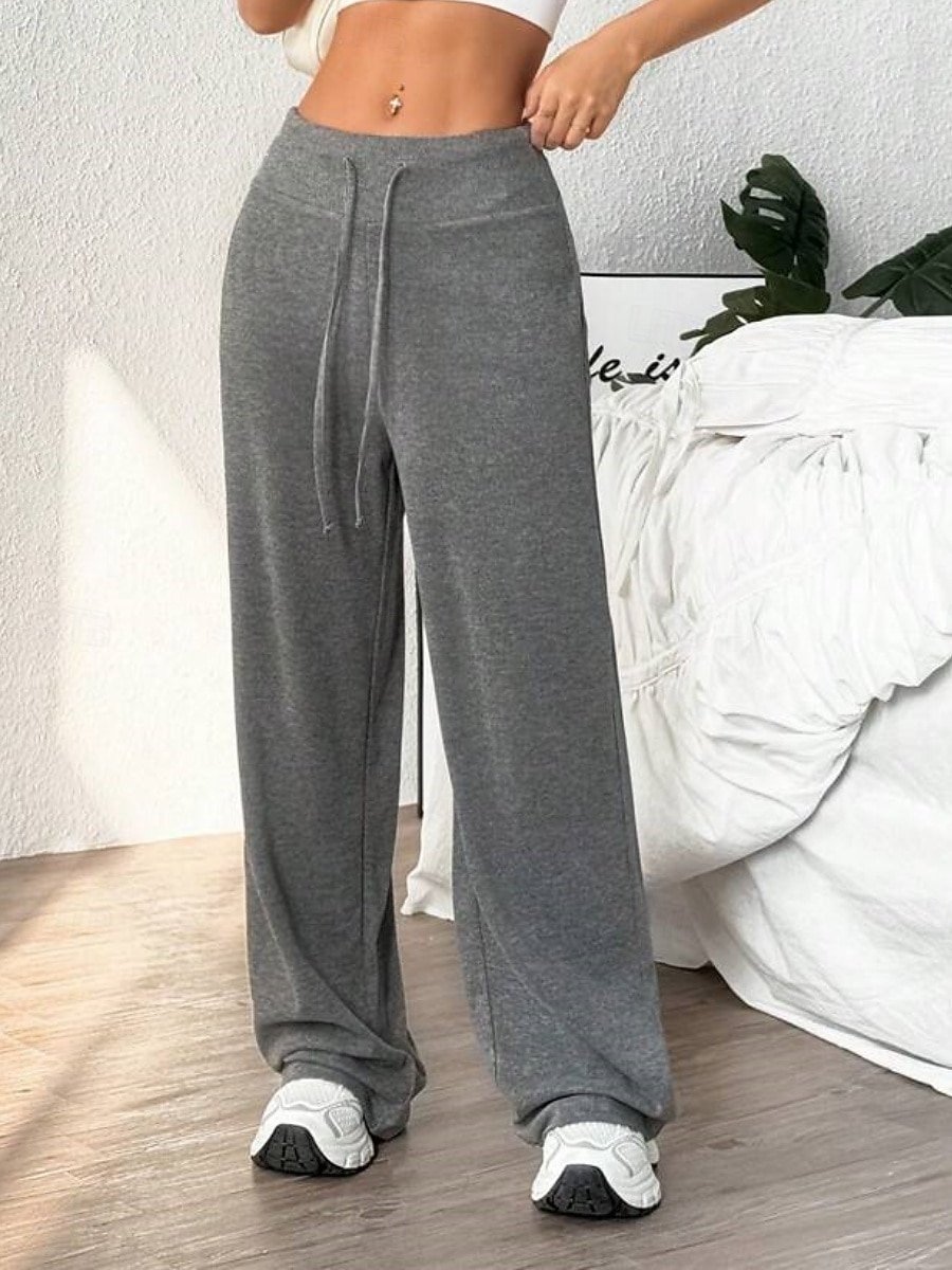 Жен. Штаны Широкие Чино Мода Классический На каждый день Полная длина Завышенная Полотняное плетение Карман Эластичный пояс удобный Мягкий Удобный Эластичная на открытом воздухе Йога Для улицы 2025 - $39.99 –P5