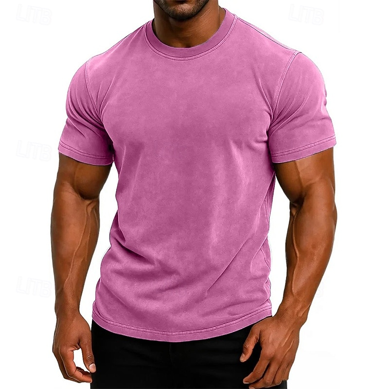 SoftFade™ Maglietta da Uomo T-Shirt Tee Top Manica Corta Maniche Corte Collo Alto Estate Colore Solido Vintage Garment Dyed Lavato Casual Vacanze Street Blu Viola Top Tee per Uomini del 2026 a $28.99 –P5