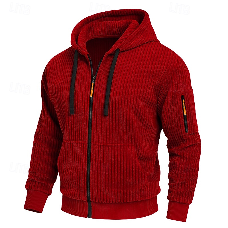 Per uomo Felpa con cappuccio Felpa con cappuccio a zip intera Velluto a coste Felpa con cappuccio tattica Nero Bianco Verde militare Rosso Borgogna Con Cappuccio Semplice Testurizzato Sport & Outdoor del 2025 a $23.99 –P6